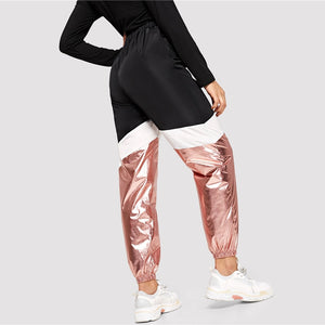 Cut And Sew Metallic Panel Sweatpants