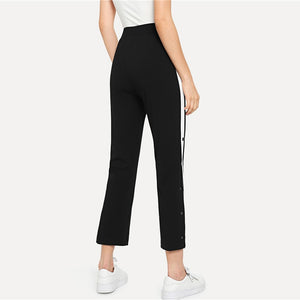 Contrast Snap Button Side Pants