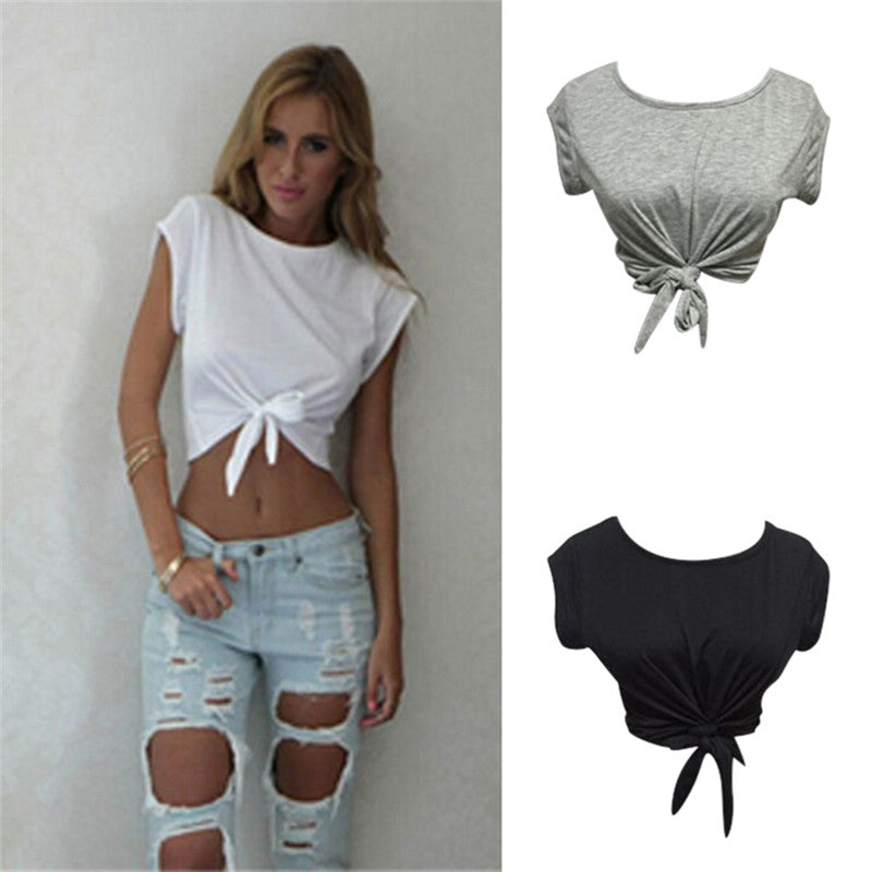 Knotted Tie Front Crop Tops