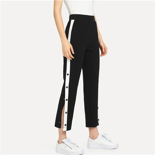 Contrast Snap Button Side Pants