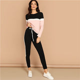 Top And Drawstring Waist Side Panel Pants